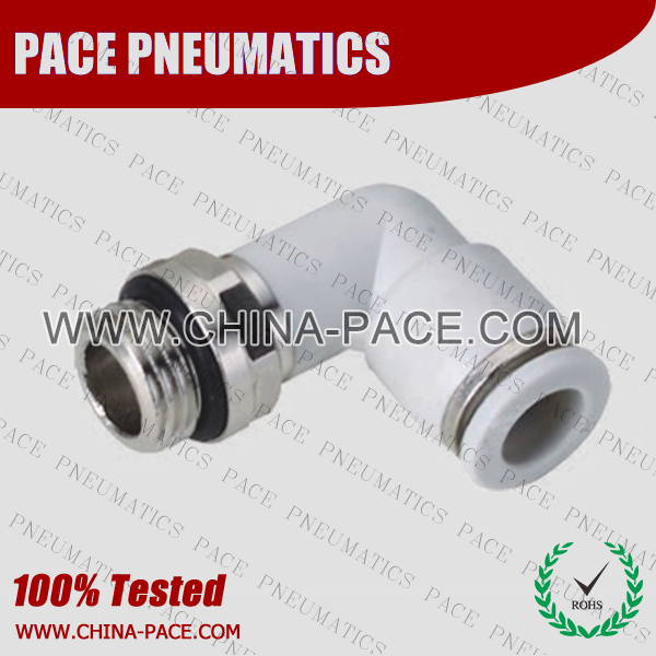 Grey White Push In Fittings Male Elbow With G Thread, Polymer Pneumatic Fittings, Composite Push To Connect Fittings, Air Fittings, one touch tube fittings, Pneumatic Fitting, Nickel Plated Brass Push in Fittings, pneumatic accessories.